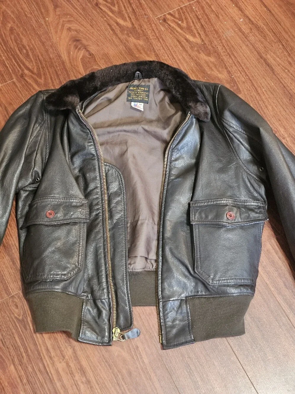 Avirex Men's Type G1 Brown Leather Bomber Jacket with Fur Collar (Sz 46)
